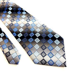 Pierre Cardin Beige Blue Woven Geometric Wide‎ Silk Tie